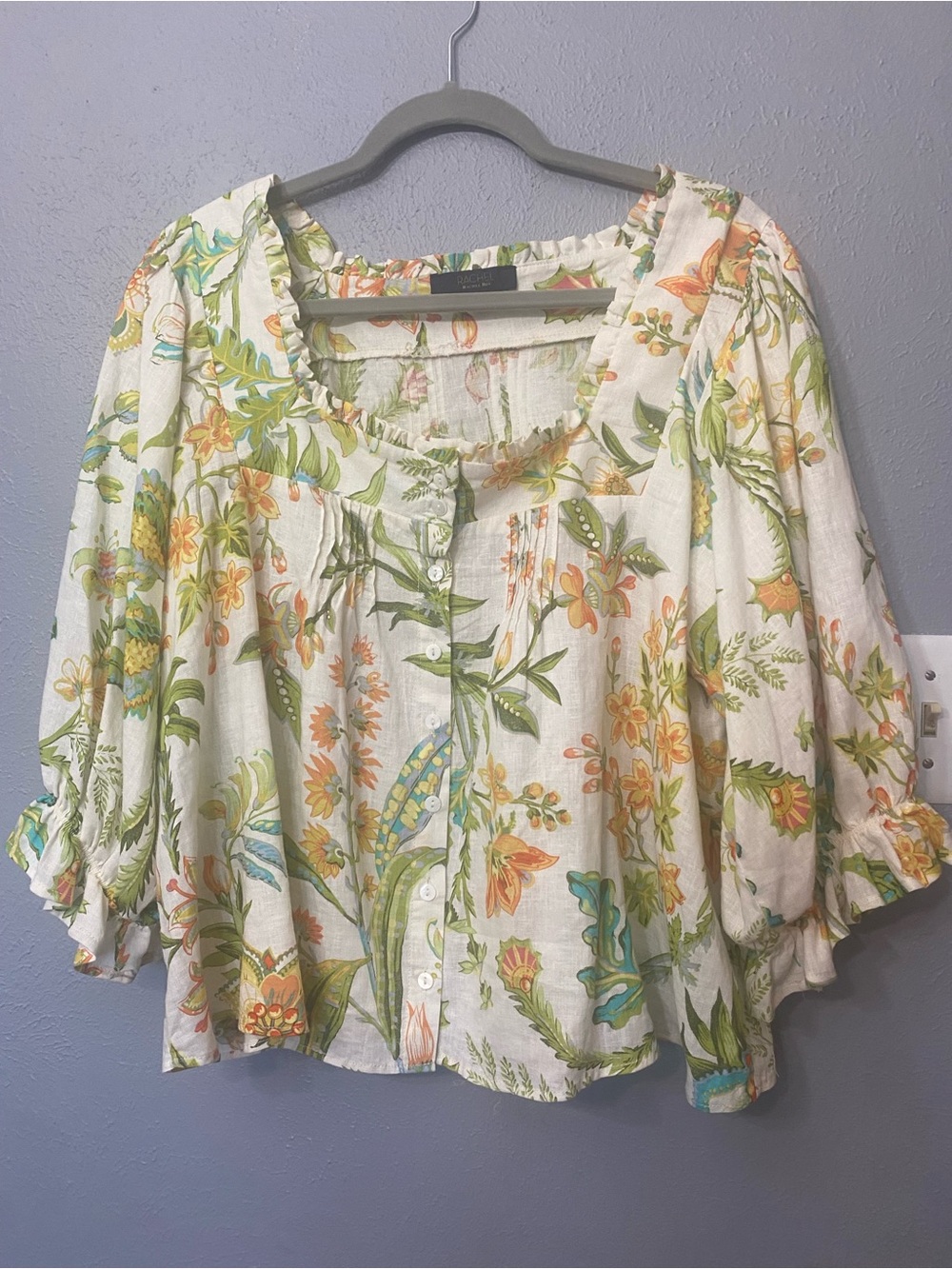 RACHEL Rachel Roy Floral Button-Front Peasant Blouse boho summer linen blend - Picture 2 of 8